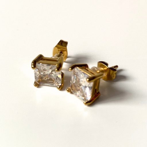 nemesacél fülbevaló cirkónia kővel és 18 karátos arany bevonattal