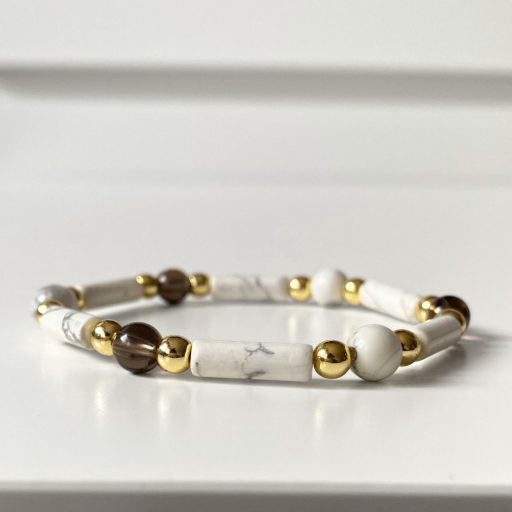 howlit és füstkvarc ásványgyöngy karkötő