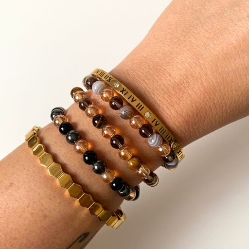 tigrisszem és füstkvarc aurakvarc ásványgyöngy karkötő