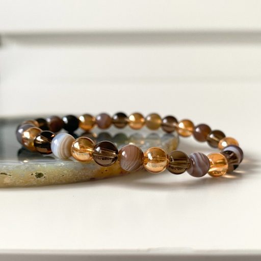 botswanai achát füstkvarc aurakvarc ásványgyöngy karkötő