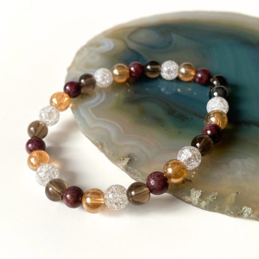 gránát, hegyikristály, kvarc ásványgyöngy karkötő