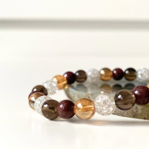 gránát, hegyikristály, kvarc ásványgyöngy karkötő