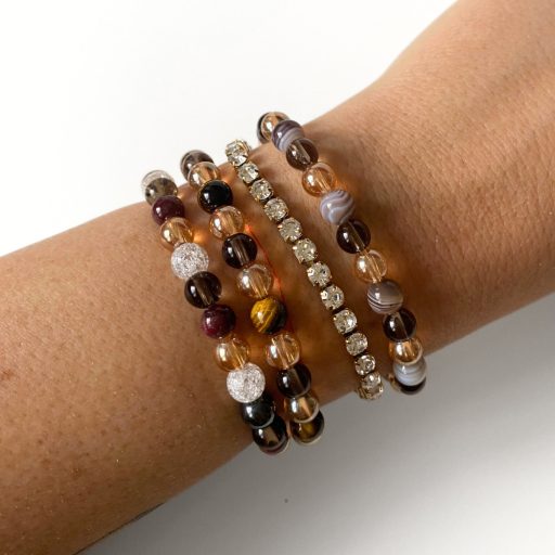 gránát, hegyikristály, kvarc ásványgyöngy karkötő