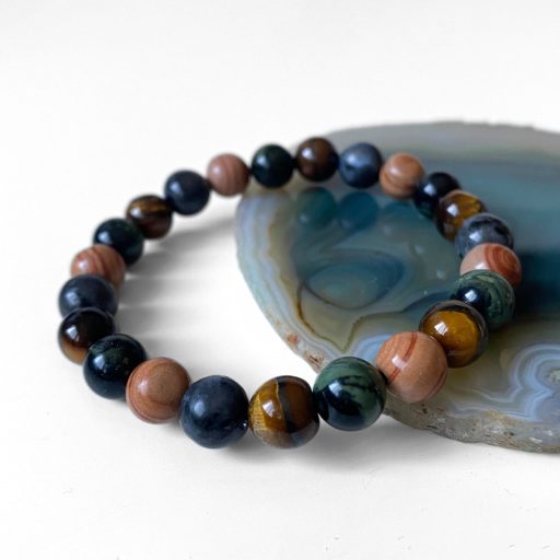  jáspis, larvikit és tigrisszem férfi  ásványgyöngy karkötő