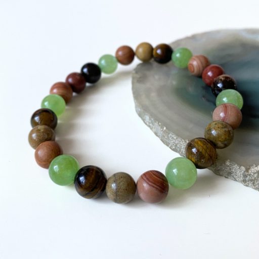  kvarc, jáspis, tigrisszem férfi ásványgyöngy karkötő