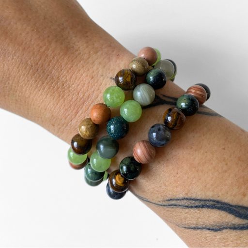  kvarc, jáspis, tigrisszem férfi ásványgyöngy karkötő