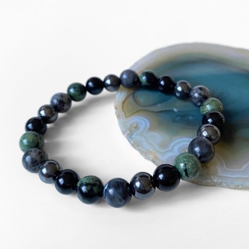 hematit, jáspis, larvikit, ónix férfi ásványgyöngy karkötő