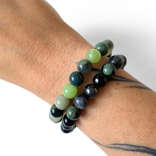 hematit, jáspis, larvikit, ónix férfi ásványgyöngy karkötő