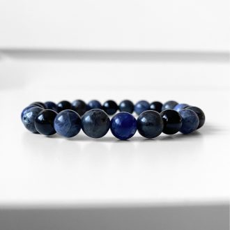 larvikit, ónix, szodalit férfi ásványgyöngy karkötő