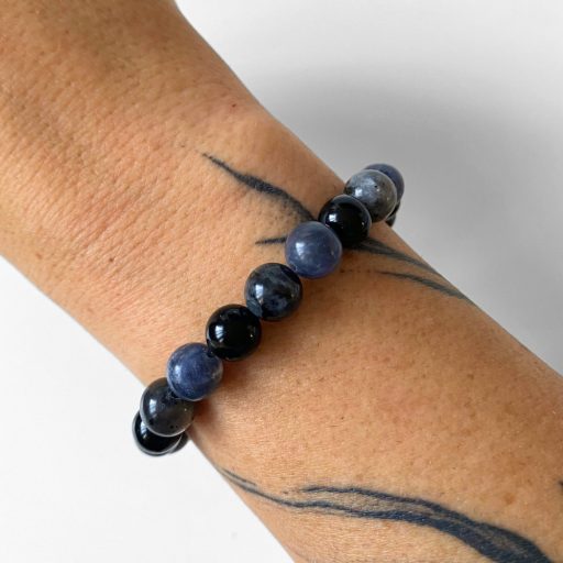 larvikit, ónix, szodalit férfi ásványgyöngy karkötő