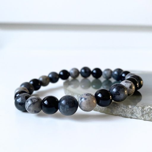 larvikit, jáspis, ónix férfi ásványgyöngy karkötő