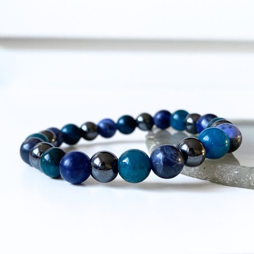 kvarc, hematit, szodalit férfi ásványgyöngy karkötő