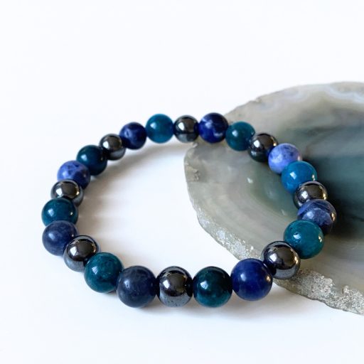 kvarc, hematit, szodalit férfi ásványgyöngy karkötő