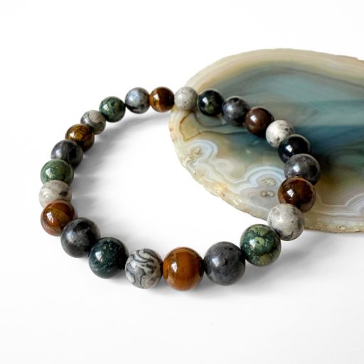 jáspis, larvikit, tigrisszem férfi ásványgyöngy karkötő