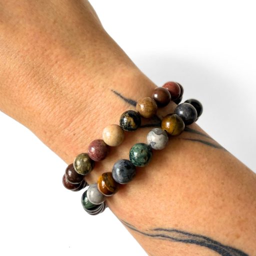 jáspis, larvikit, tigrisszem férfi ásványgyöngy karkötő