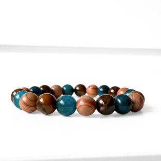 kék kvarc, barna csíkos jáspis, tigrisszem férfi ásványgyöngy karkötő