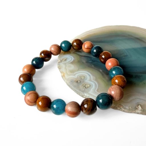 kék kvarc, barna csíkos jáspis, tigrisszem férfi ásványgyöngy karkötő