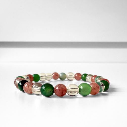 eperkvarc, hegyikristály, zöld achát női ásványgyöngy karkötő