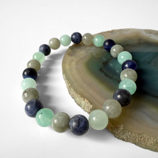 türkiz angelit, szodalit, szürke jade férfi ásványgyöngy karkötő