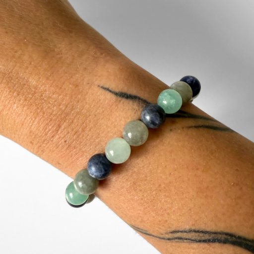 türkiz angelit, szodalit, szürke jade férfi ásványgyöngy karkötő