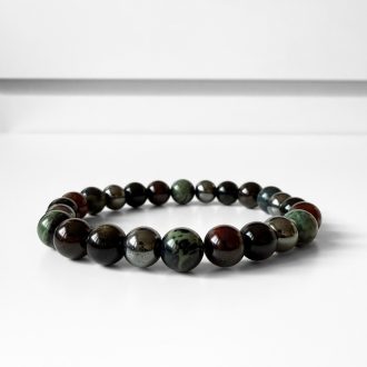 gránát, hematit, kambaba jáspis, obszidián férfi ásványgyöngy karkötő