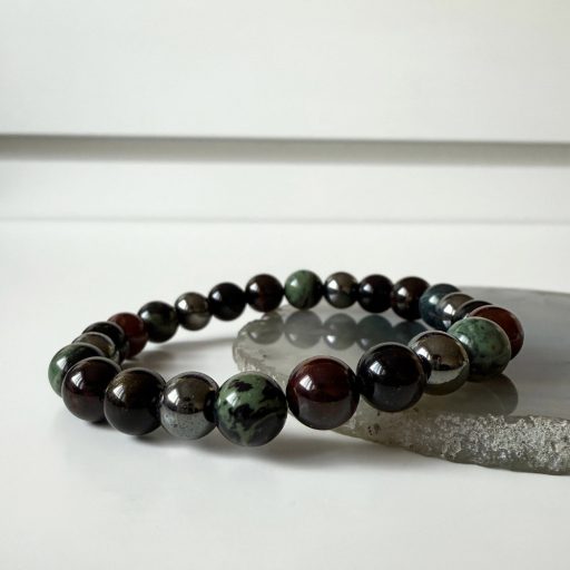 gránát, hematit, kambaba jáspis, obszidián férfi ásványgyöngy karkötő