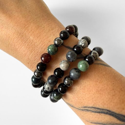 gránát, hematit, kambaba jáspis, obszidián férfi ásványgyöngy karkötő