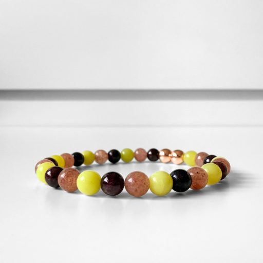 eperkvarc, gránát, sárga jade ásványgyöngy karkötő