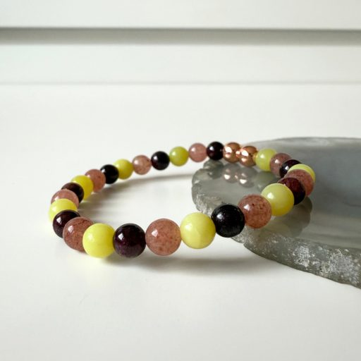 eperkvarc, gránát, sárga jade ásványgyöngy karkötő