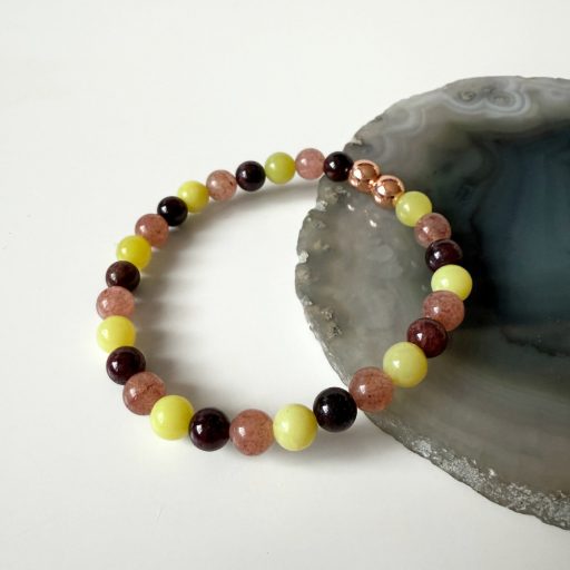 eperkvarc, gránát, sárga jade ásványgyöngy karkötő