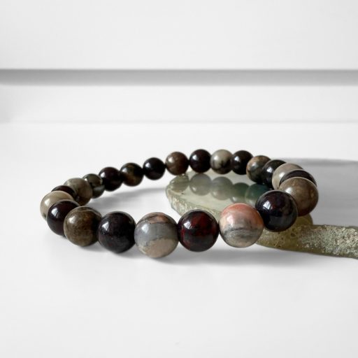 gránát, szürke rodonit férfi ásványgyöngy karkötő