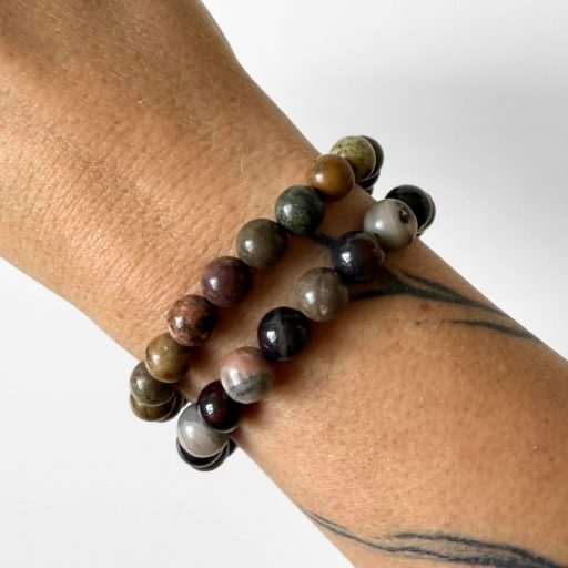 gránát, szürke rodonit férfi ásványgyöngy karkötő