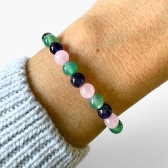 ametiszt, rózsakvarc, zöld achát női ásványgyöngy karkötő