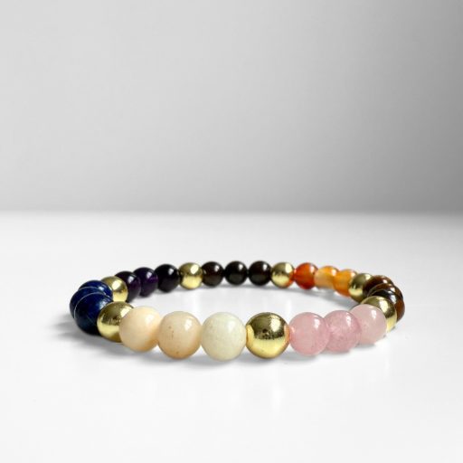 Inner Flow karkötő - gránát, karneol, tigrisszem, rózsakvarc, angelit, lapis lazuli és ametiszt