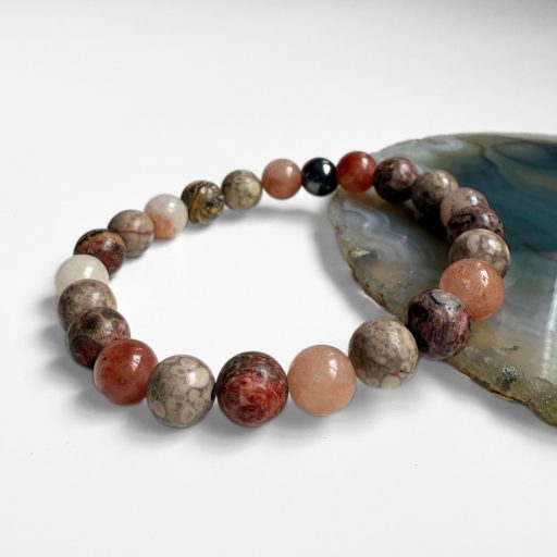  leopárd jáspis, maifan, barna jade férfi ásvány karkötő