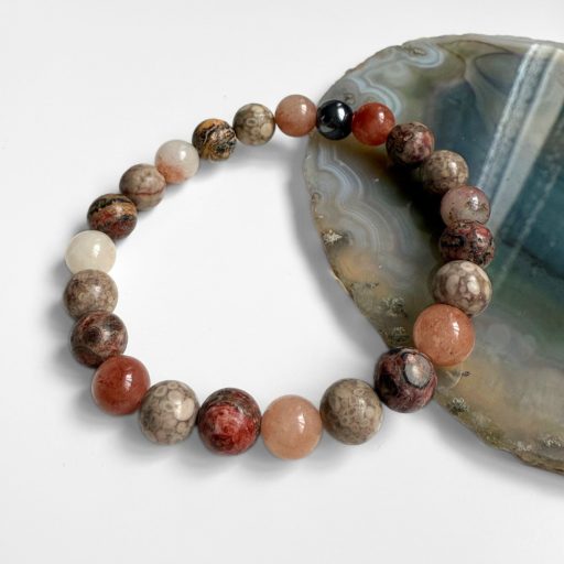  leopárd jáspis, maifan, barna jade férfi ásvány karkötő