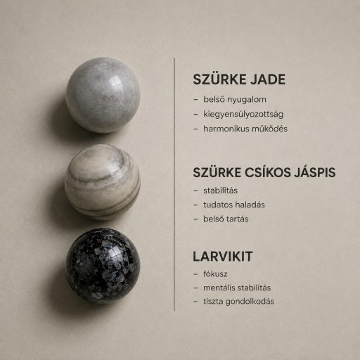 szürke jade, jáspis, larvikit férfi ásvány karkötő
