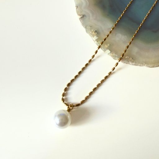 nemesacél női nyaklánc 18 karátos arany bevonattal gyönggyel gyöngyös