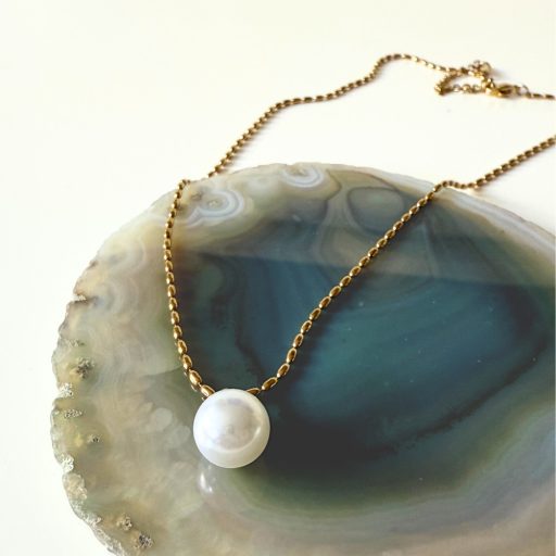 nemesacél női nyaklánc 18 karátos arany bevonattal gyönggyel gyöngyös