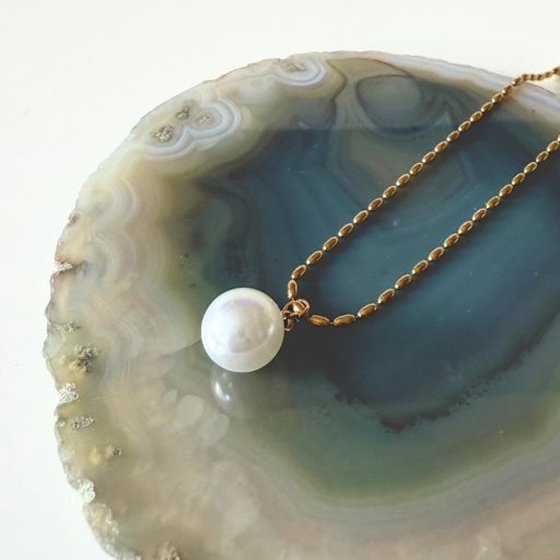 nemesacél női nyaklánc 18 karátos arany bevonattal gyönggyel gyöngyös