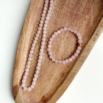 Rózsakvarc nyaklánc és karkötő szett ásvány ásványgyöngy