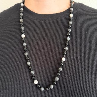 ónix larvikit szürke jade  férfi ásvány nyaklánc