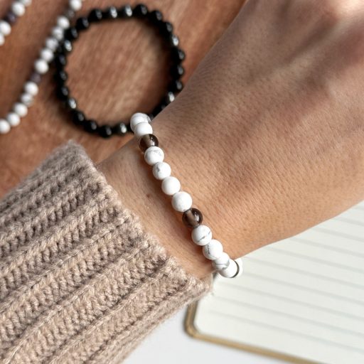 howlit és füstkvarc női ásvány karkötő