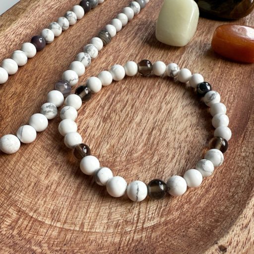 howlit és füstkvarc női ásvány karkötő