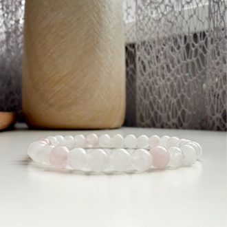 fehér jade és rózsakvarc női ásvány karkötő