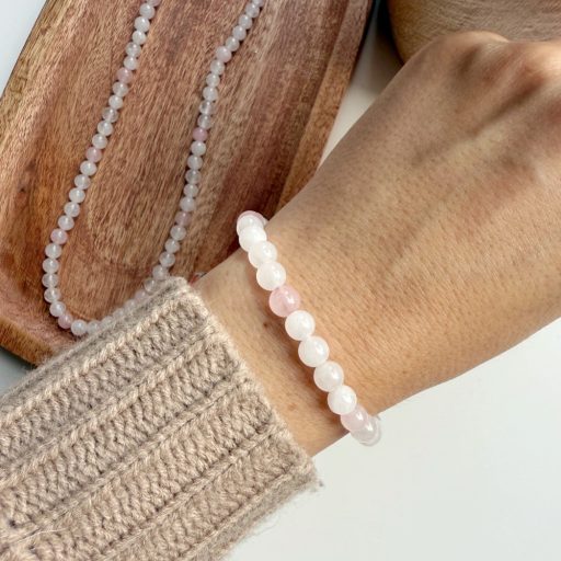 fehér jade és rózsakvarc női ásvány karkötő