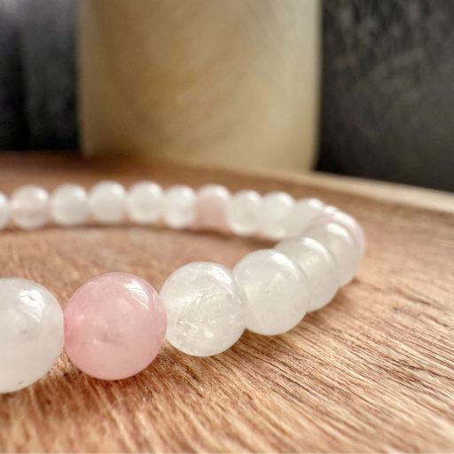 fehér jade és rózsakvarc női ásvány karkötő