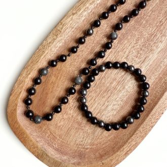 ónix larvikit férfi karkötő ásvány nyaklánc szett